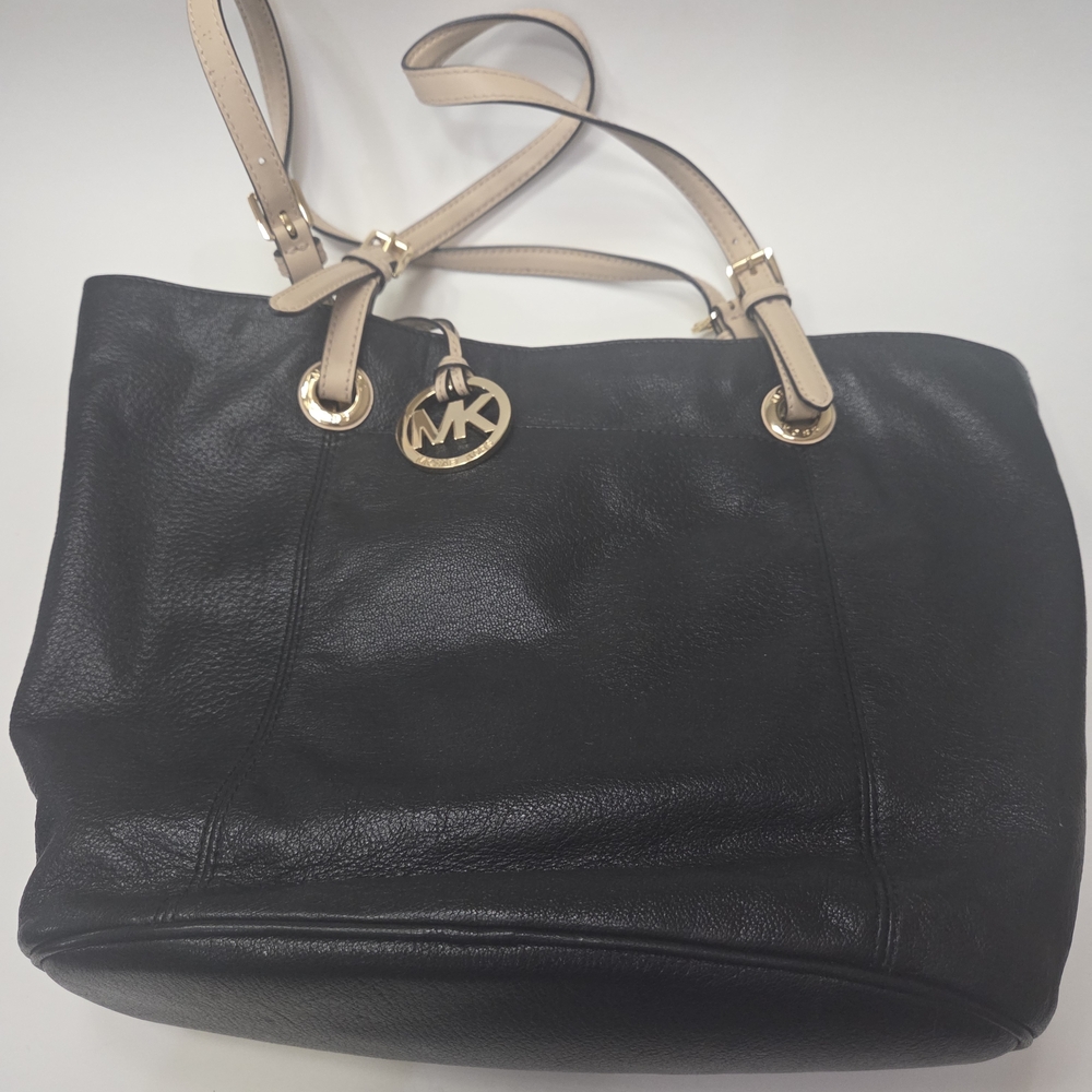 Michael Kors Black Tote with Gold and Tan Accents